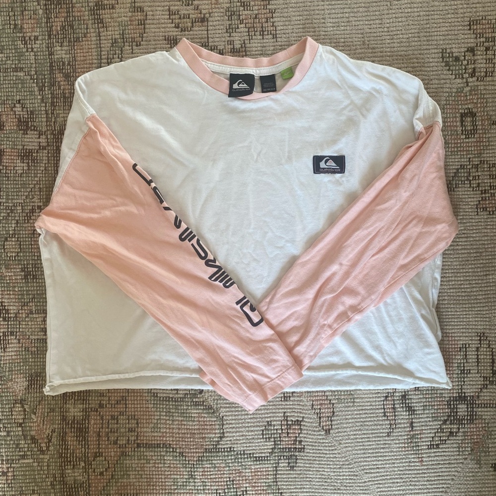 Quiksilver White and Pink Long Sleeve Shirt